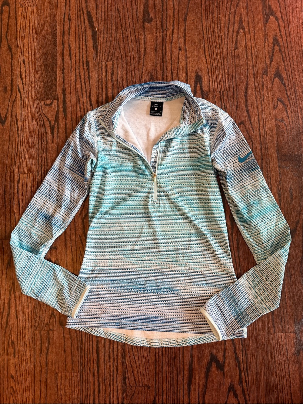 Nike Women’s Aqua and Teal Striped Quarter-Zip Pullover